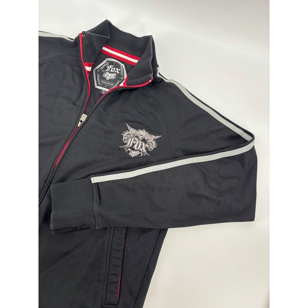 Fox Racing Mens Track Jacket Black Grey Full Zip Mock Neck Logo Size Medium